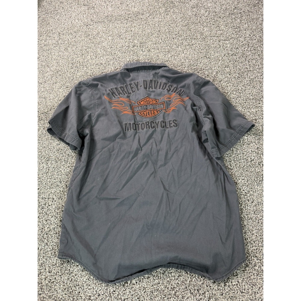 Harley Davidson Motorcycles Short Sleeve Button Down Shirt Men's Size Large Gray